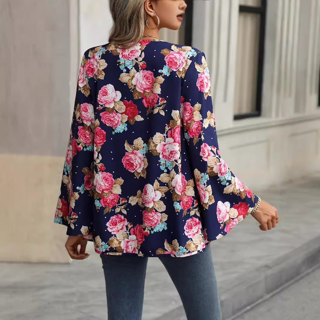 Damer Blomsterdesign Kimono-jakke med vidt udstyrede ærmer Stilla