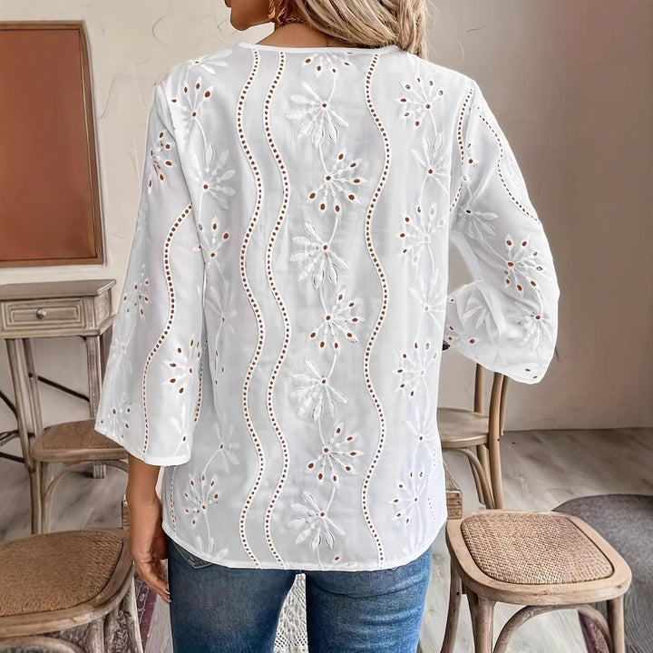 Damebluse med florale broderier Stilla