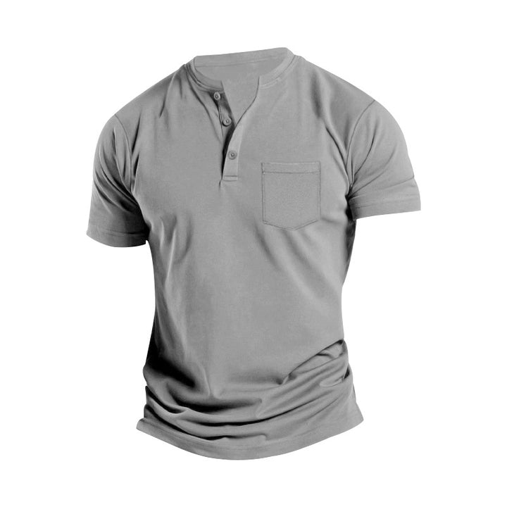 Herre kortærmet Henley-shirt med praktisk brystlomme Stilla