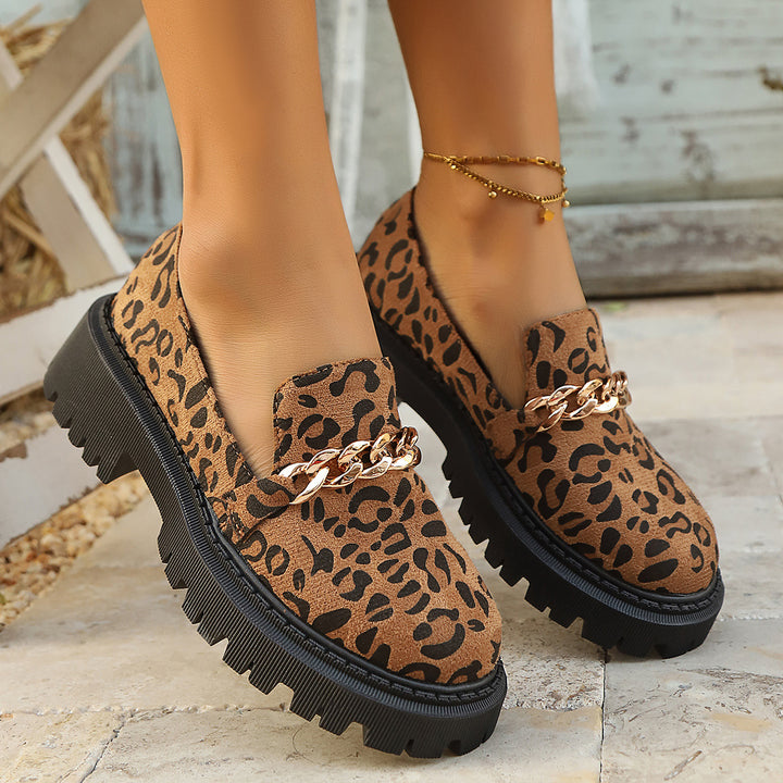 Dame leopardmønster slip-on sko med kædelys Stilla
