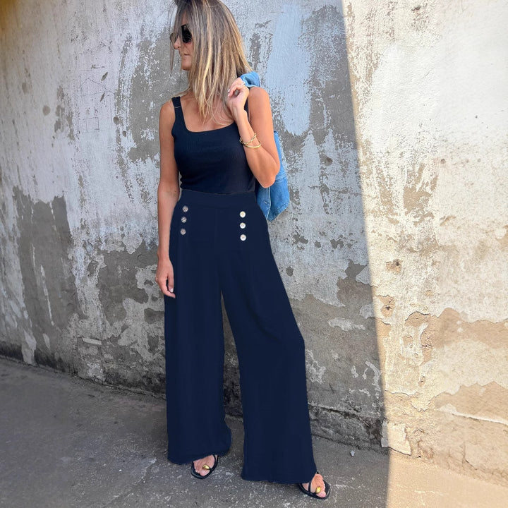 Dame High-Waist Palazzo-bukser med moderne knapdetaljer Stilla