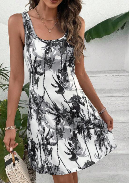 Dame Tropical Print A-linje Fritidkjole Stilla