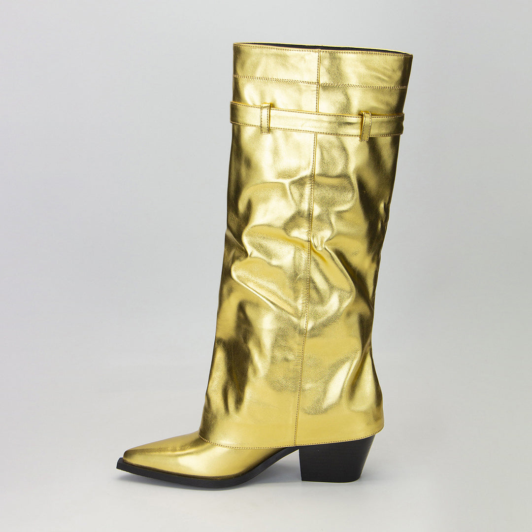 Femme Over-knæet Metallic Blokhæl Mode Støvler Stilla