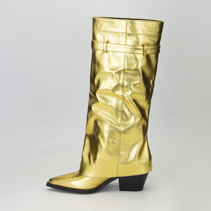 Femme Over-knæet Metallic Blokhæl Mode Støvler Stilla