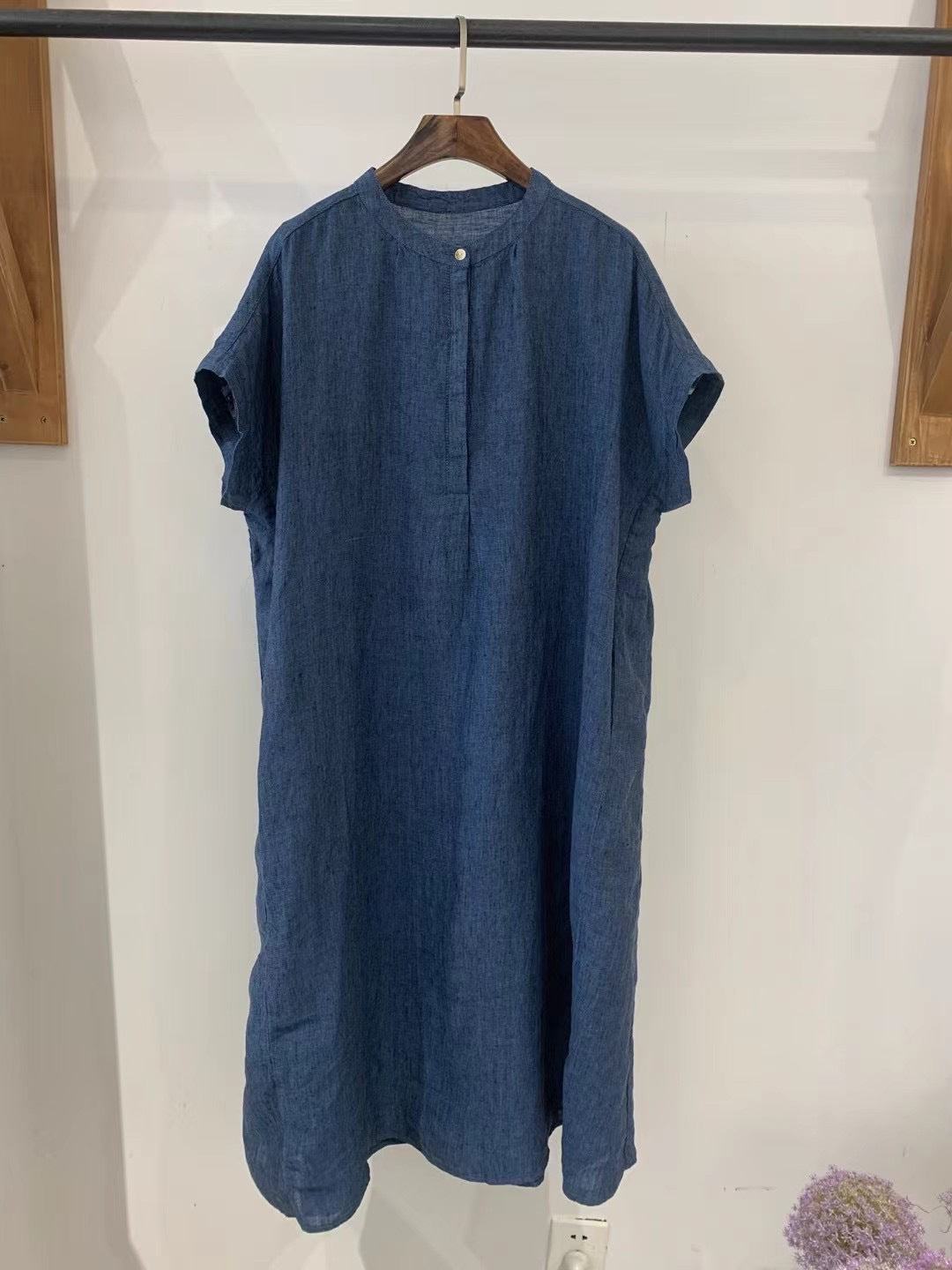Femme Kortærmet Linned Shift Kjole Stilla