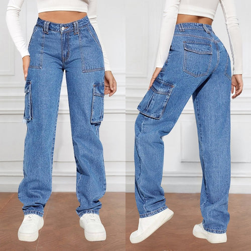 Dame Cargo Jeans med høje sidelommer og elastisk kant Stilla