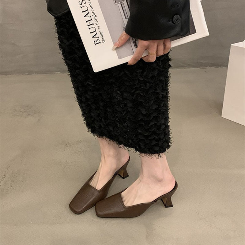 Damer elegante Slingback-Mules med blokhælhøjder og kvadratisk tåparti Stilla