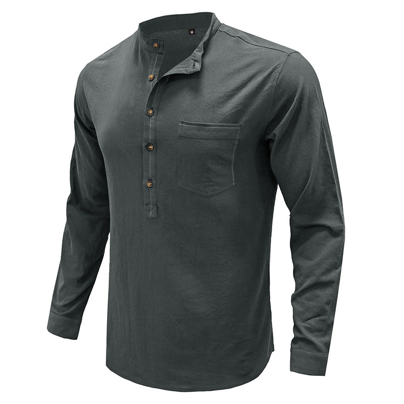 Herrernes langærmede Henley-shirt med moderne krave og praktisk brystlomme Stilla