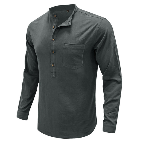 Herrernes langærmede Henley-shirt med moderne krave og praktisk brystlomme Stilla