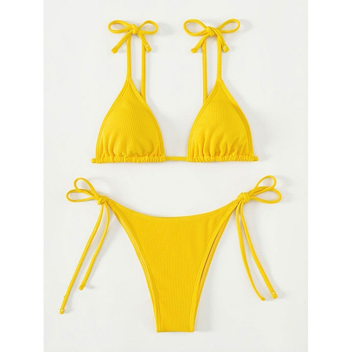 Dame triangel-bikini med bindebånd og ribstruktur Stilla
