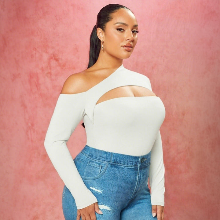 Dame elegant longsleeve overdel med asymmetrisk cut-out Stilla