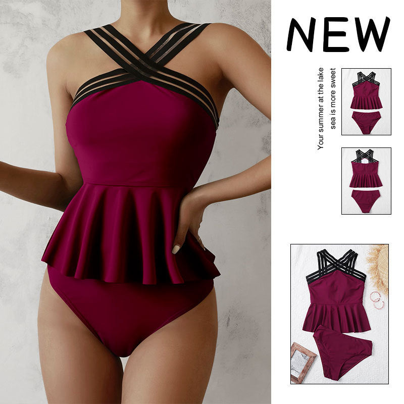 Dame plejevenlig tankini med trendy indpakningsdesign Skovae
