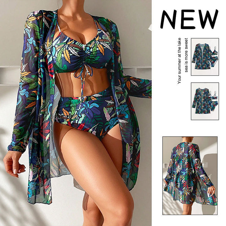 Dame bikini-sæt med gennemsigtig overdækning og blomsterprint Stilla