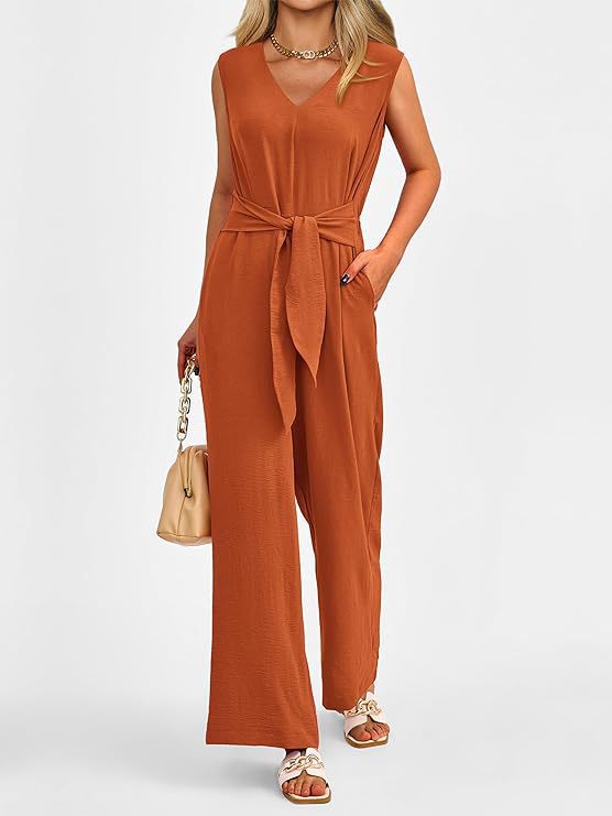 Dame Jumpsuit med elegant V-halsudskæring og bælte Stilla