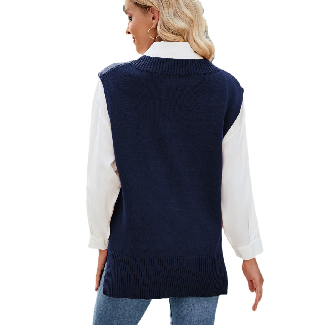 Dame Elegant Strikpullover uden ærmer med V-hals og afslappet snit Stilla