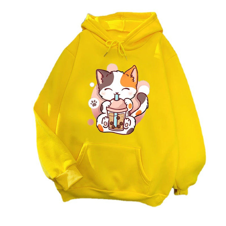 Kvinder hoodie med legesyge kattetryk Skovae