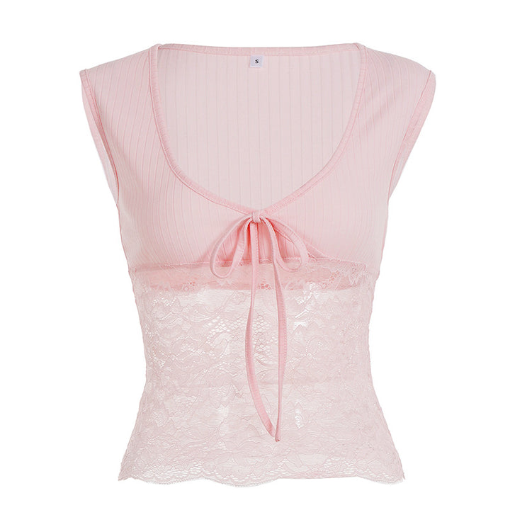 Dame Spids Crop Top med Bindebånd og ærmeløst Design Skovae