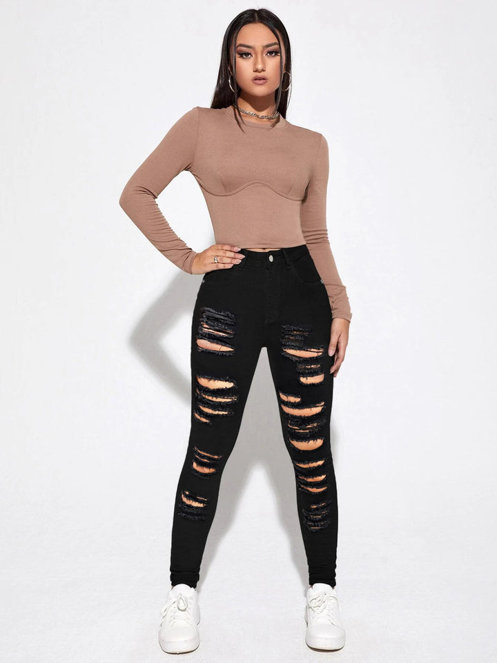 Dame Skinny Jeans med moderne Destroyed-detaljer og høj talje Stilla
