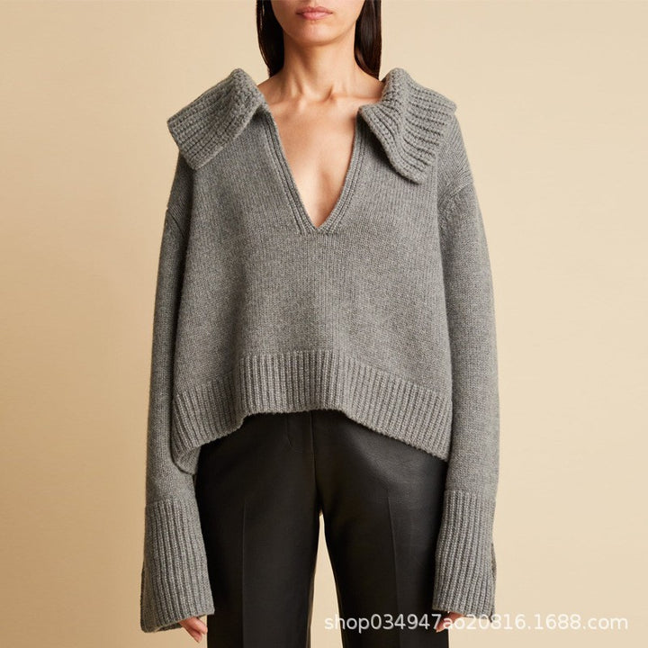 Dame elegant strikpullover med stilfuld V-hals og tidløst design Stilla