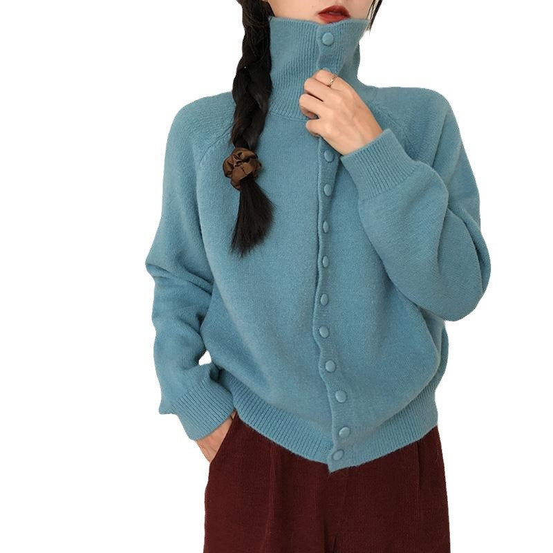 Femme Højkrave Knap-Ned Strikpullover Stilla