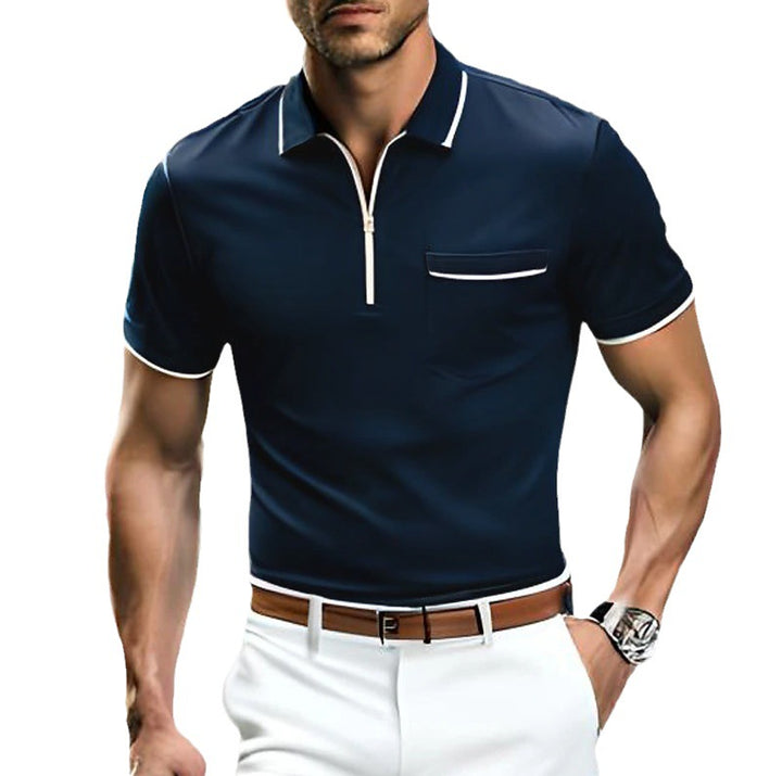 Herren polo shirt med kontrast-zipper og brystlomme Stilla