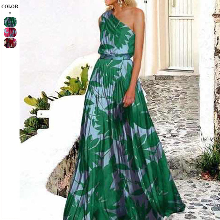 Dame Maxi-kjole med asymmetrisk snit og florale plisseringer Stilla