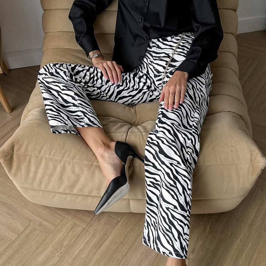 Dame vidde Zebra-Print Palazzo-Bukser Stilla