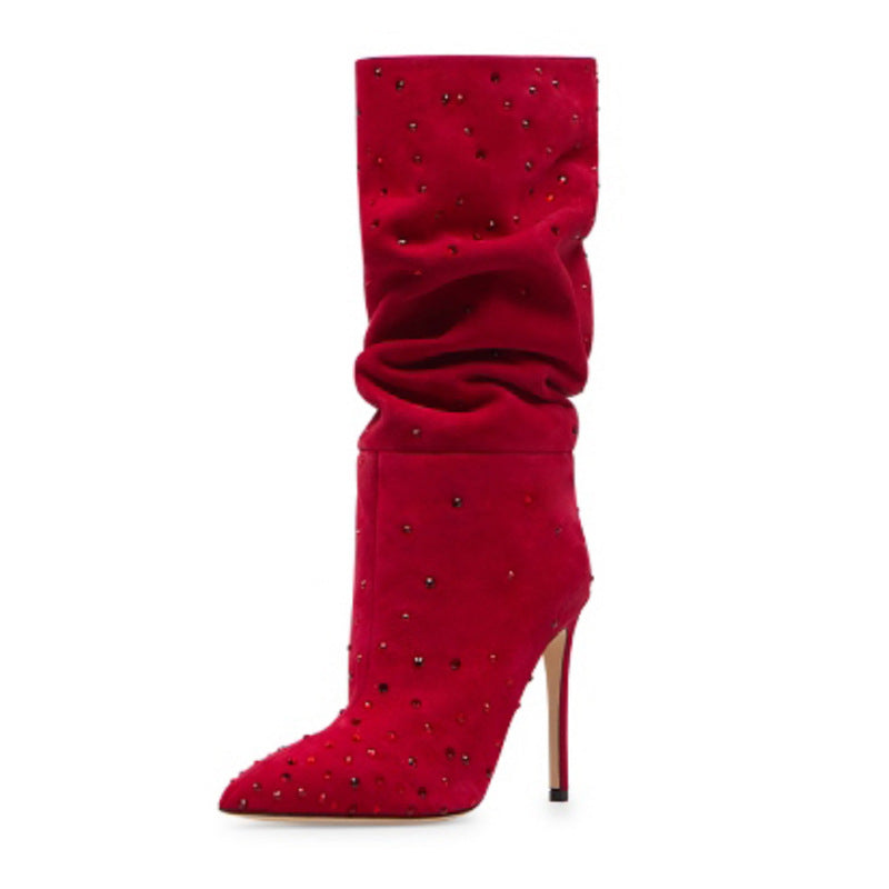 Femme Slouchy Højhælede Stiletto Støvler med Strassdetaljer Stilla