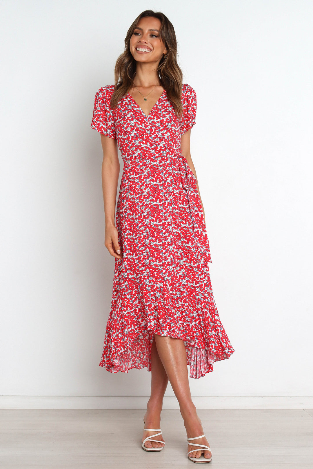 Dame Wrap Midi Kjole med blomstertryk Stilla