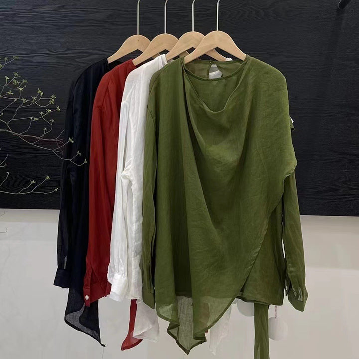 Femme Asymmetrisk Flydende Top med Draperet Halslinje Stilla