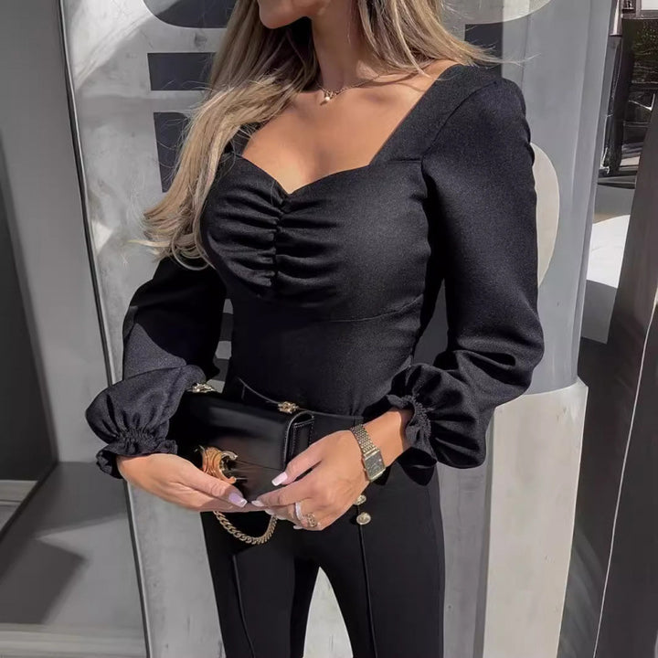 Dame Floral Print Rynk Langærmet Top Stilla