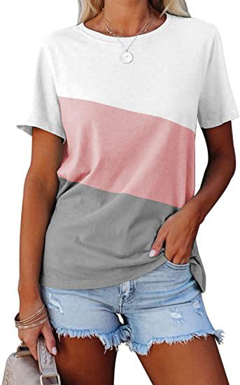 Dame Trendy Kortærmet T-Shirt med moderne Farveblokdesign Stilla