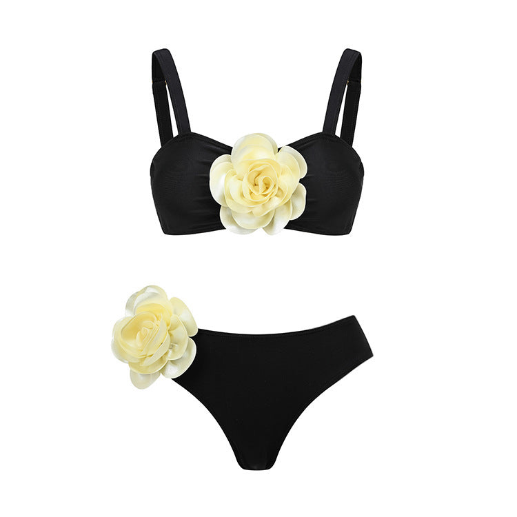 Dame bikini-sæt med sarte blomsterapplikationer og elegant høj talje-snit Stilla