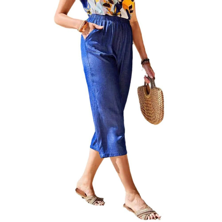Damer Behagelige Denim-Culottes med elastisk talje og sidelommer Stilla