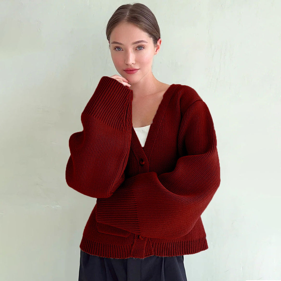 Kvinders cardigan med dyb V-hals og store lommer Stilla