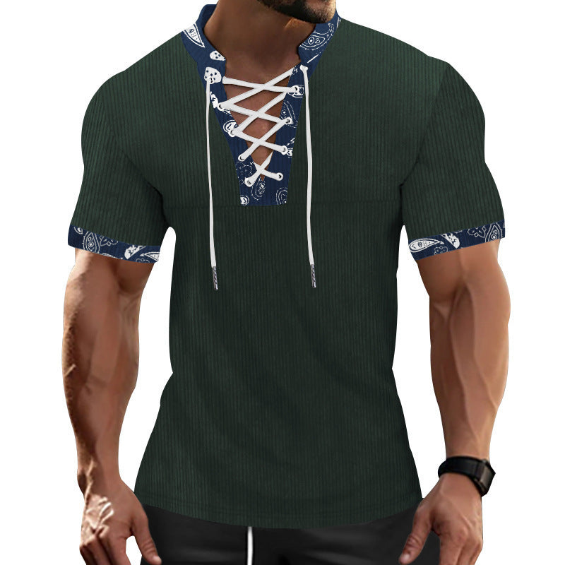 Herrer Kortærmet Henley T-shirt med dekorativt snor design Stilla