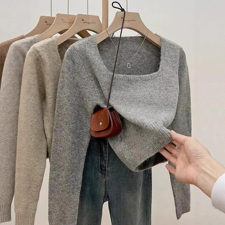 Kvinders fashionable sweater med bred rund halsudskæring og fin tekstur Stilla