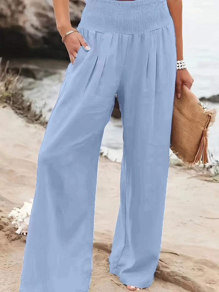 Dame bred sommerbuks med elastisk talje og elegant plissering Stilla