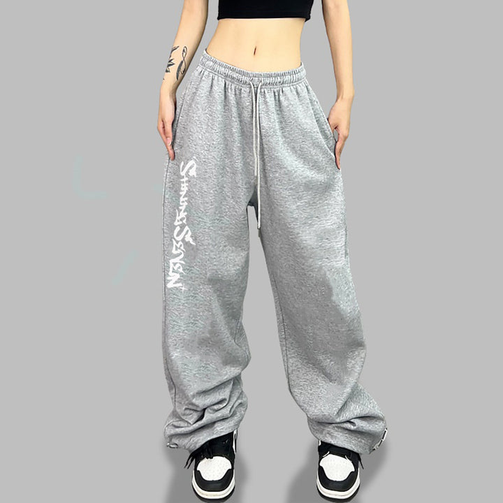 Kvinders casual joggingbukser med bred pasform og sportsgrafik Skovae