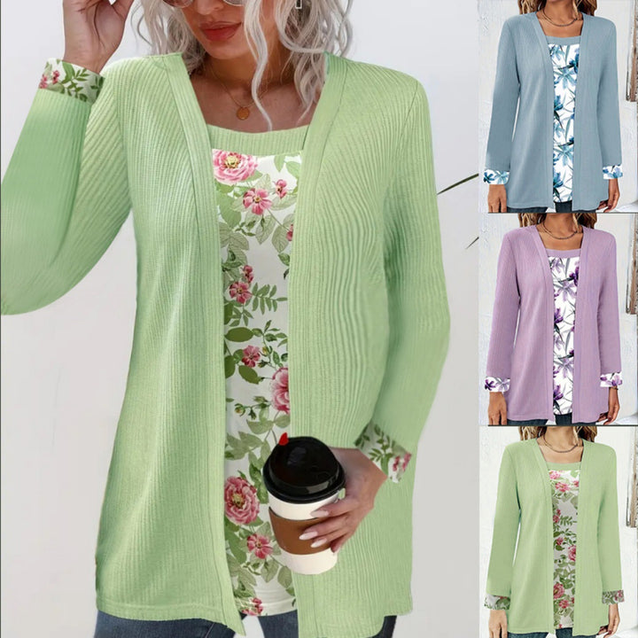 Dame afslappet cardigan med blomstret inderfór Stilla