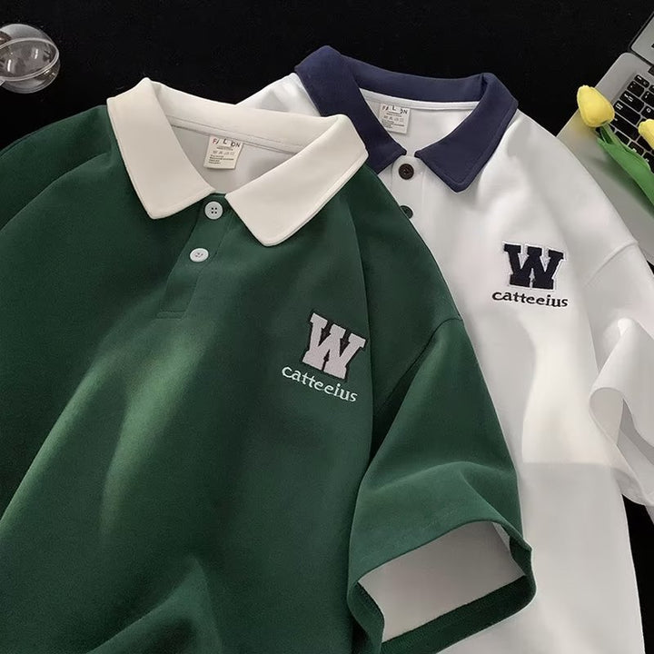 Herre polo shirt med kontrasterende krave og broderet logo Stilla