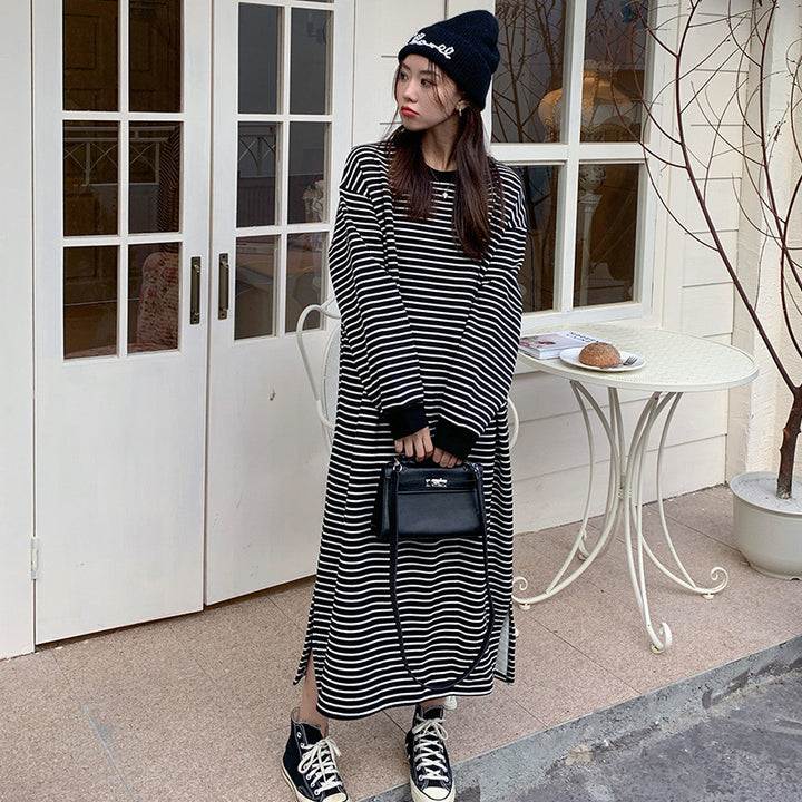 Dame Casual Oversized Stribet Midi Kjole Stilla