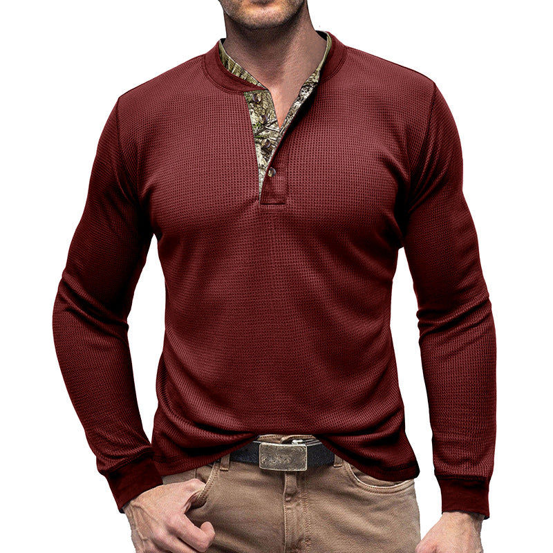 Herrer Langærmet Henley Pullover med moderigtigt krave og struktureret overflade Stilla