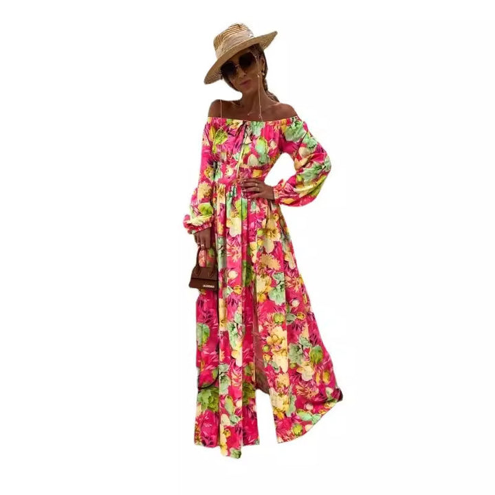 Dame Off-Shoulder Blomster Maxi Kjole med elegante Flæsedetaljer Stilla