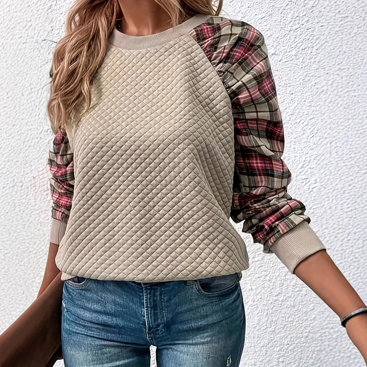 Dame sweatshirt med ternet mønster og quilt design Stilla