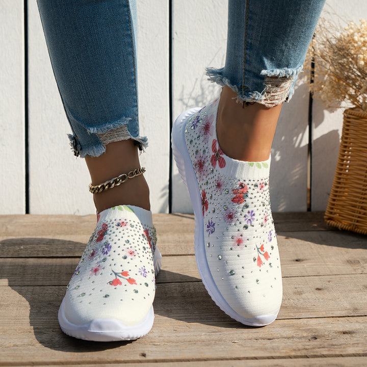 Dame Slip-On Sneakers med blomsterdesign og elastisk overmateriale Stilla
