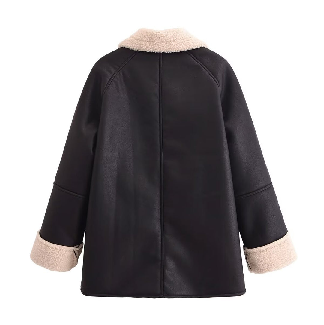 Femme Stylish Faux Shearling Bikerjakke Stilla