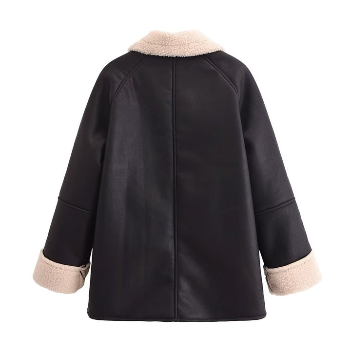 Femme Stylish Faux Shearling Bikerjakke Stilla