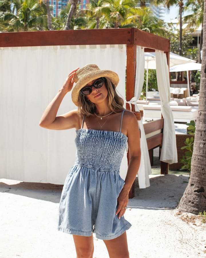 Femme Smocked Denim Overall Stilla