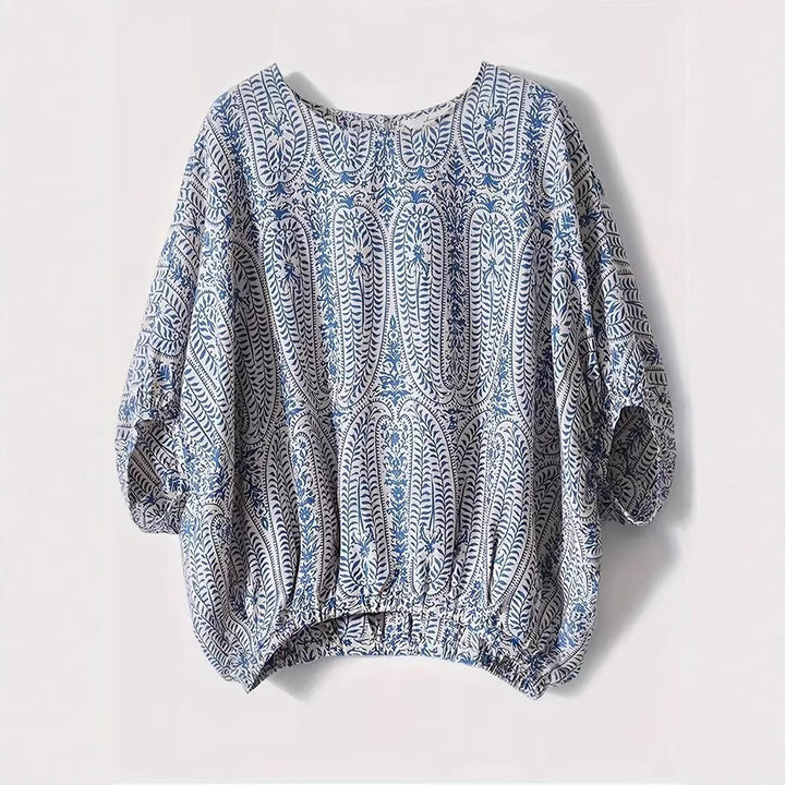 Damebluse i afslappet Boho-stil med elastisk talje og snøring i ryggen Stilla
